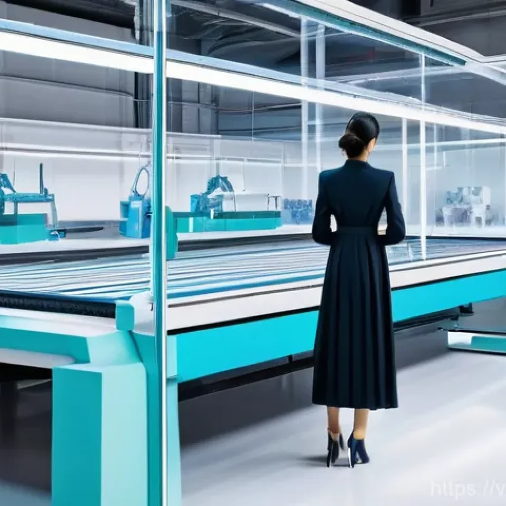 의류기술 업무 자동화 사례 - **Prompt: Futuristic Textile Design and Automated Cutting**
    "A vibrant, brightly lit textile des...