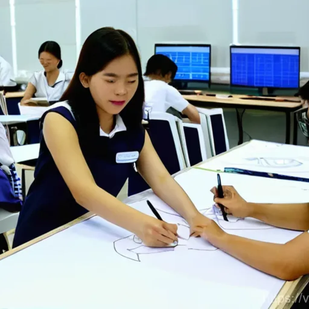 의류기술 강의 준비 체크리스트 - **Prompt 1: Modern Garment Technology Education in Vietnam**
"A diverse group of young Vietnames...