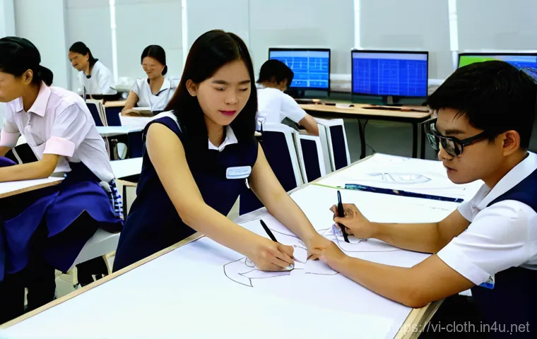 의류기술 강의 준비 체크리스트 - **Prompt 1: Modern Garment Technology Education in Vietnam**
"A diverse group of young Vietnames...