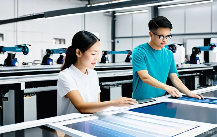 의류기술 교육 프로그램 기획 - **"A vibrant, futuristic textile innovation lab, highlighting smart materials and sustainable fashio...