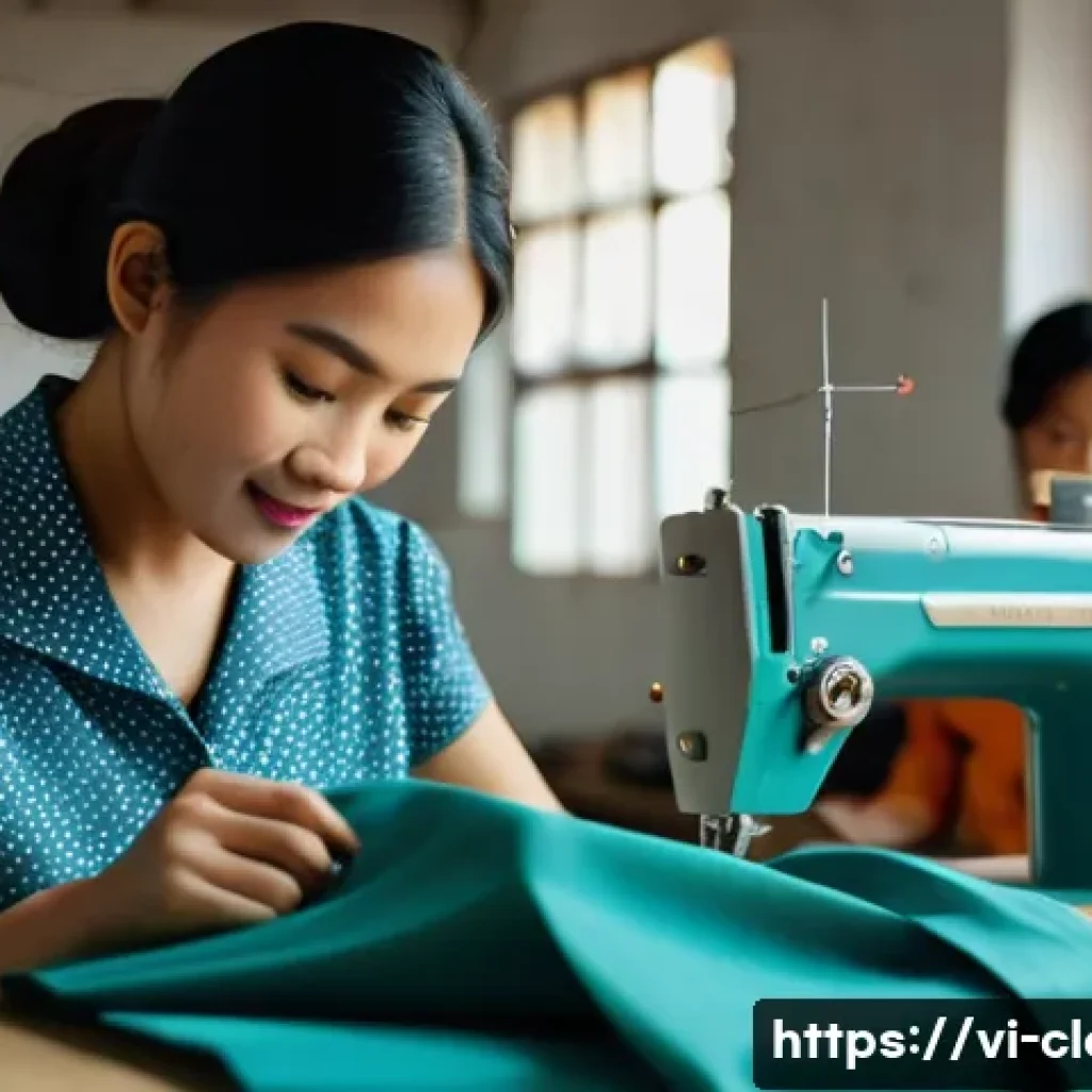 의류기술 자격시험 기출문제 분석 - A skilled Vietnamese tailor wearing modest, professional attire with a sewing machine in a bright, o...