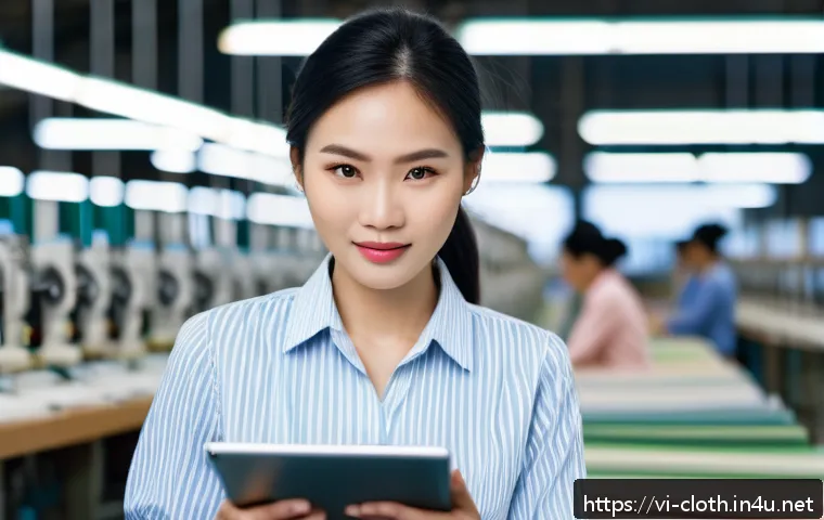 의류기술 연봉 인상 협상 비법 - A confident Vietnamese garment industry professional in a modern textile factory, wearing neat casua...